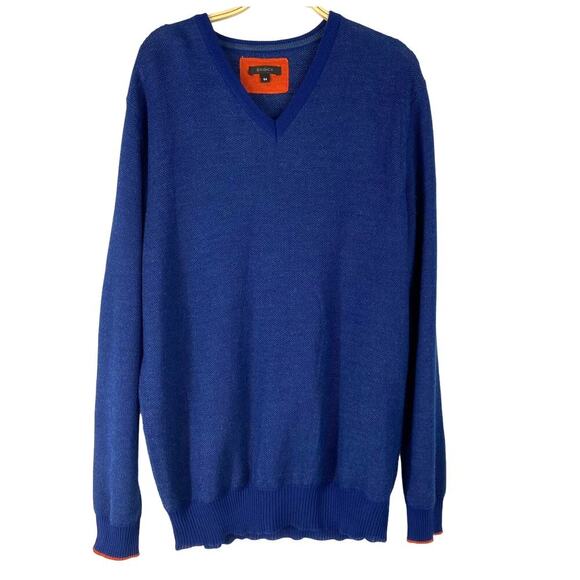 Codice V-Neck Merino Wool Blend V-neck Sweater Men L Royal Blue Preppy Luxury - Picture 2 of 10